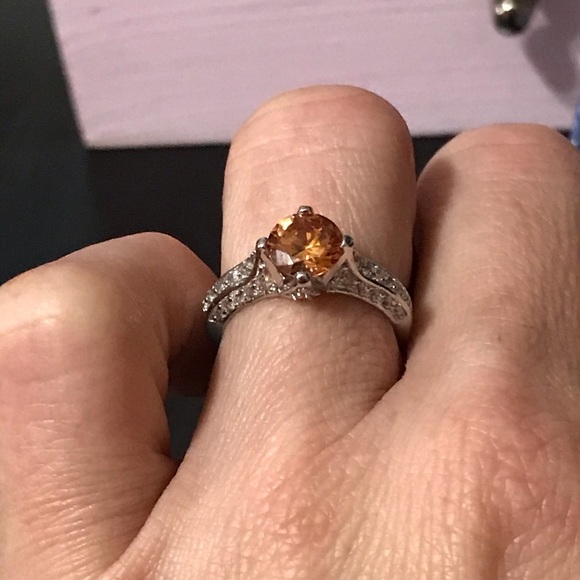 3CT Padparadscha Sapphire & Topaz Silver Ring - Picture 7 of 7